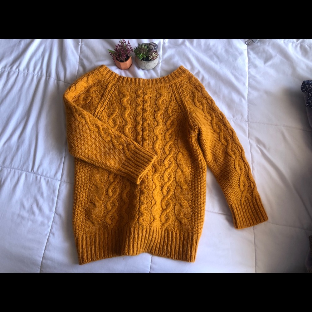 JCrew Mustard Golden Cable Knit Sweater